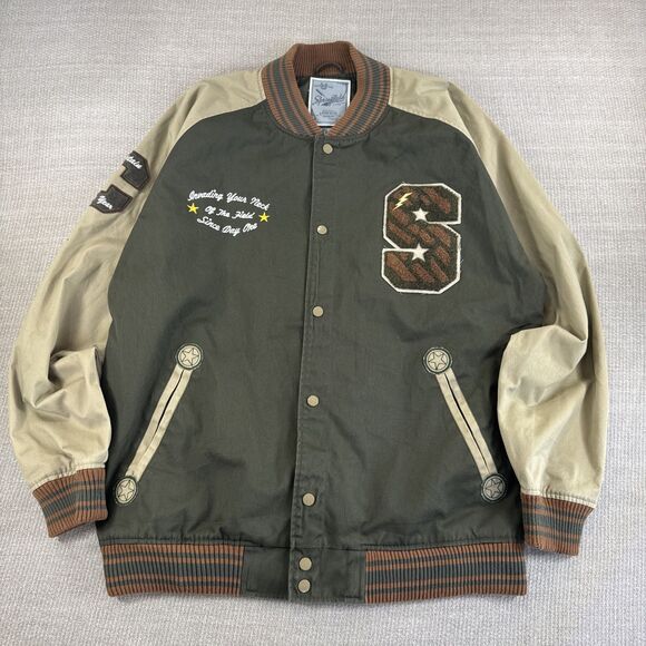 Springfield Classic Letterman Jacket Khaki Olive Military Bomber 2XL Fall Coat - Picture 1 of 8